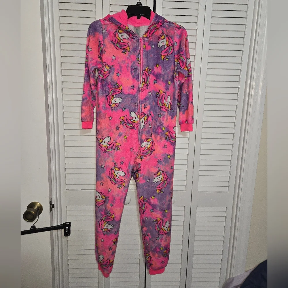 The Children's Place Girl's L Pink and Purple Unicorn Hooded Pajamas